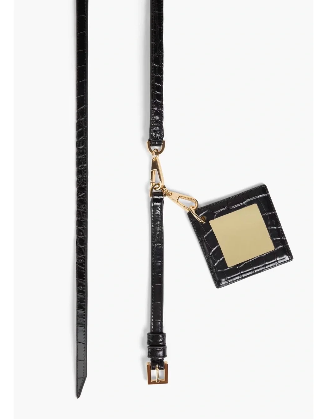 Tory Burch Black Croc-Embossed Belt with Square Mirror Charm M/L